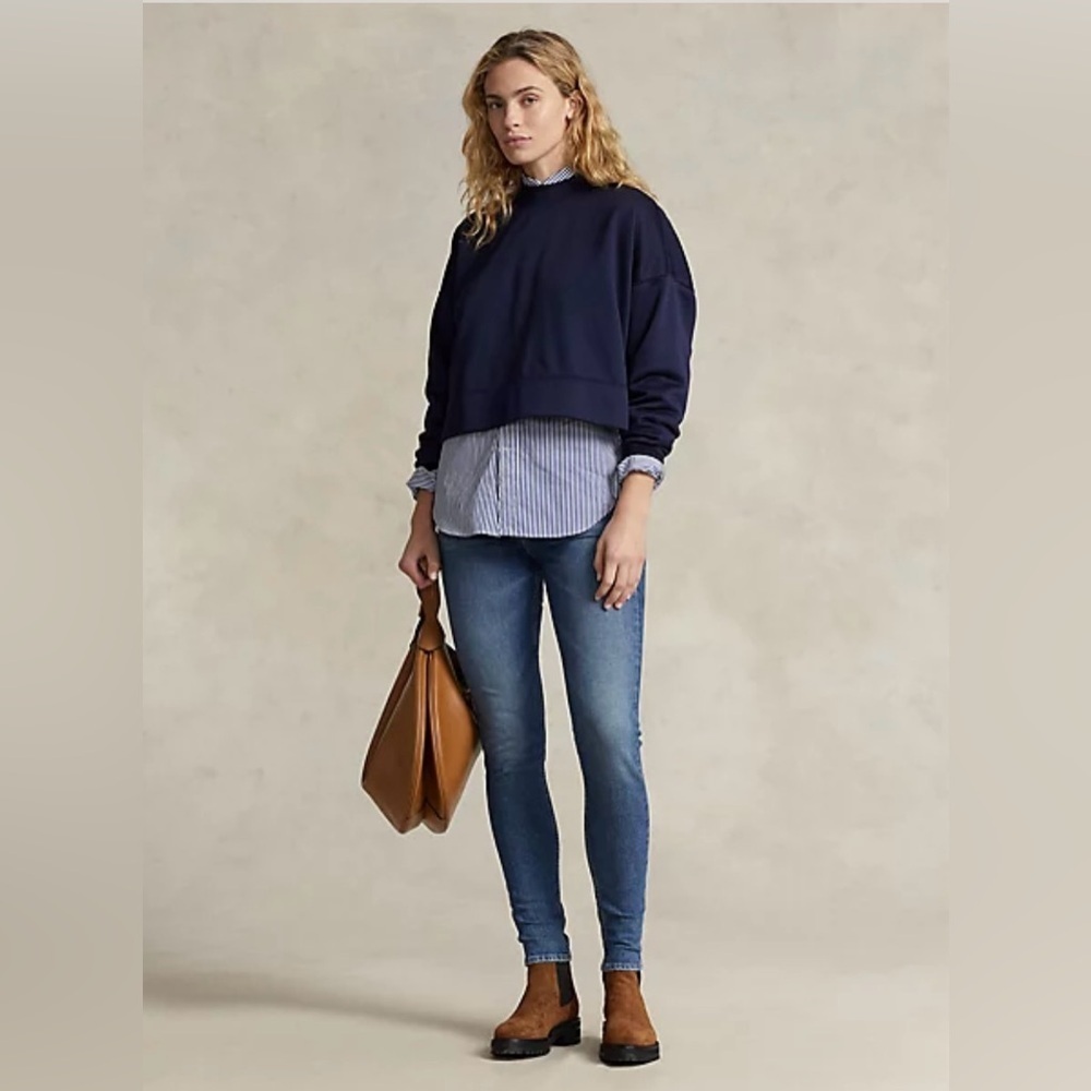Polo Ralph Lauren Boxy‎ Suede-Patch French Terry Sweatshirt, Size S/P
